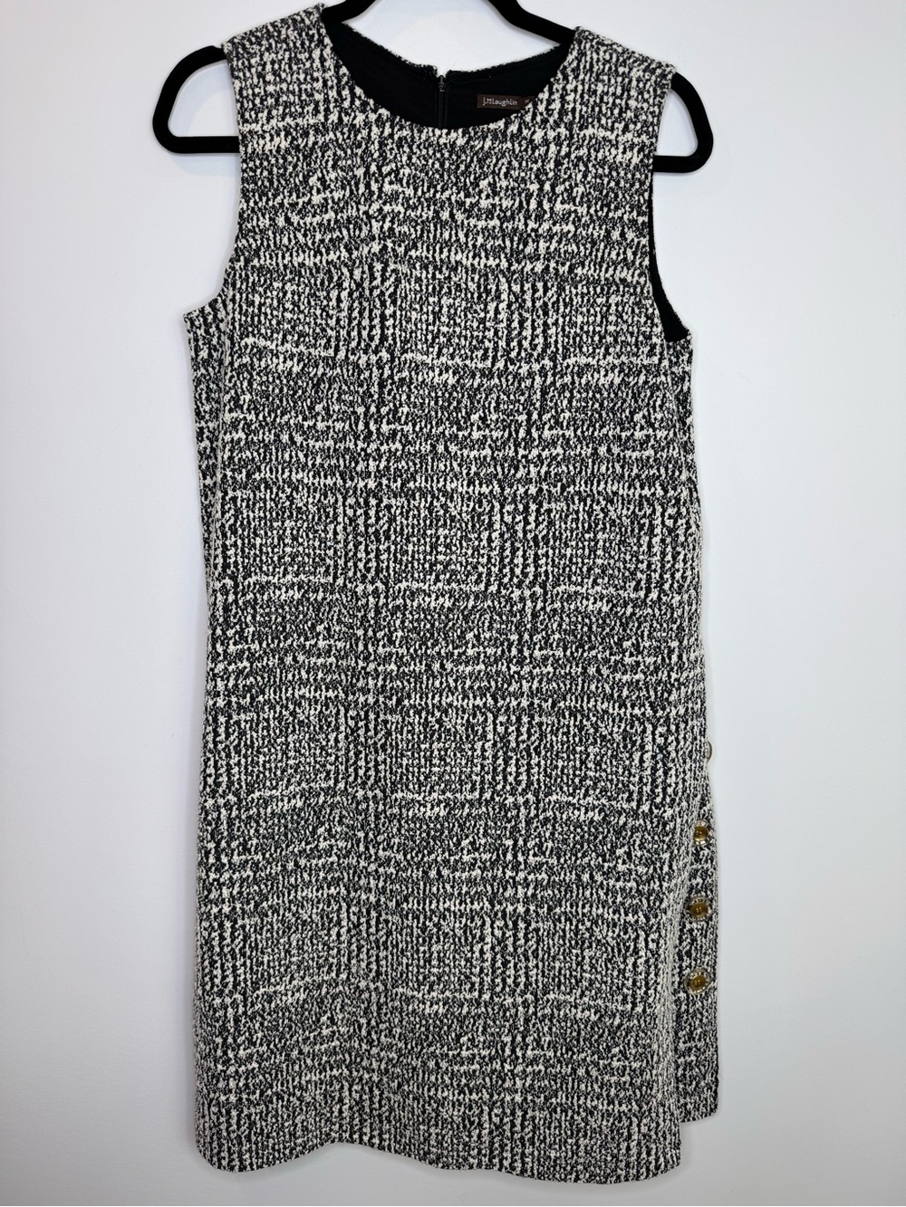 J McLaughlin Alyssa Houndstooth Dress Sz Medium Sleeveless Black Urban Chic